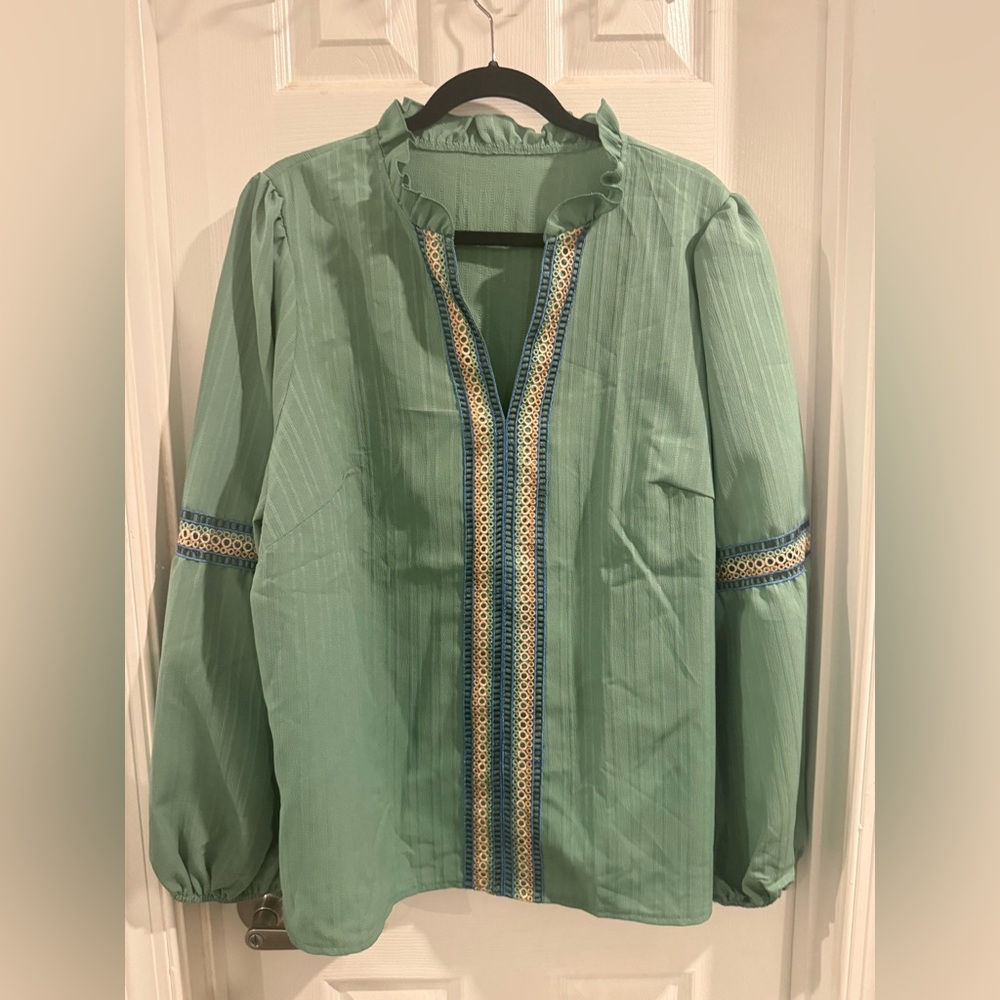 Sage Green Crochet Embroidered Blouse